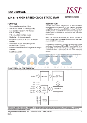 IS61C3216AL-12TI datasheet - 32K x 16 HIGH-SPEED CMOS STATIC RAM