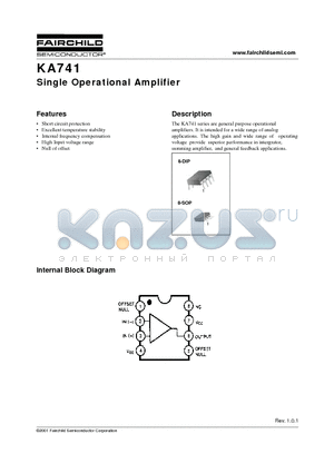KA741 datasheet - Single Operational Amplifier