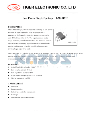 LM321MF datasheet - Low Power Single Op Amp