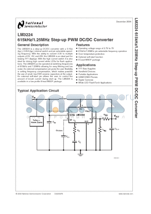 LM3224 datasheet - 615kHz/1.25MHz Step-up PWM DC/DC Converter