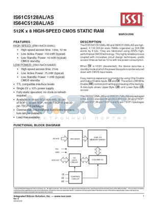 IS61C5128AL-10TLI datasheet - 512K x 8 HIGH-SPEED CMOS STATIC RAM