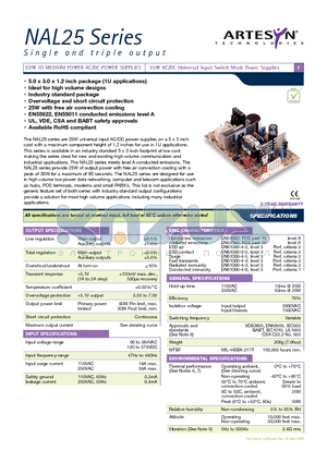NAL25-7605J datasheet - 25W AC/DC Universal Input Switch Mode Power Supplies