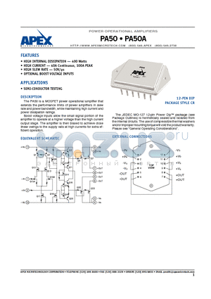 PA50 datasheet - POWER OPERATIONAL AMPLIFIERS