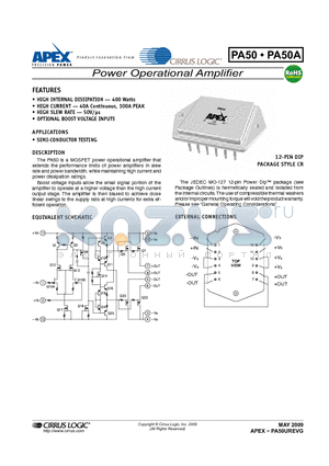 PA50 datasheet - Power Operational Amplifier