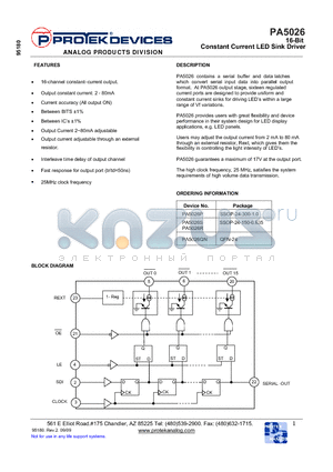 PA5026R datasheet - 16-Bit Constant Current LED Sink Driver