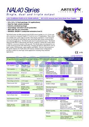 NAL40-7615 datasheet - 40W AC/DC Universal Input Switch Mode Power Supplies