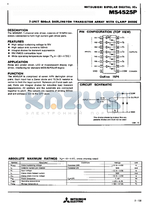 M54525 datasheet - 7-UNIT 500mA DARLINGTON TRANSISTOR ARRAY WITH CLAMP DIODE