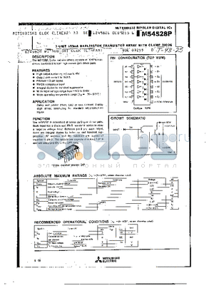 M54528P datasheet - 7- UNIT  150MA DARLINGTON TRANSISTOR ARRAY WITH CLAMP DIODE