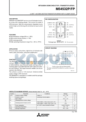 M54532FP datasheet - 4-UNIT 1.5A DARLINGTON TRANSISTOR ARRAY WITH CLAMP DIODE