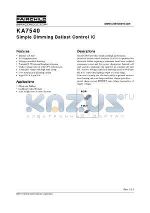 KA7540D datasheet - Simple Dimming Ballast Control IC