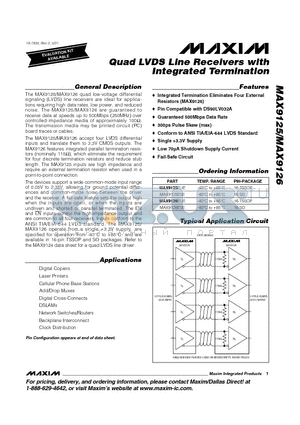 MAX9126 datasheet - Quad LVDS Line Receivers with Integrated Termination