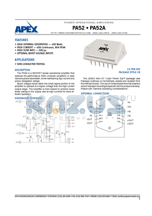 PA52 datasheet - POWER OPERATIONAL AMPLIFIERS