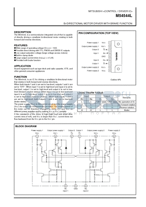 M54544L datasheet - Bi-DIRECTIONAL MOTOR DRIVER WITH BRAKE FUNCTION