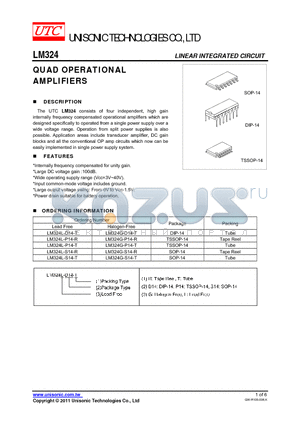 LM324 datasheet - QUAD OPERATIONAL AMPLIFIERS