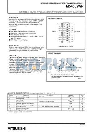 M54562WP datasheet - 8-UNIT 500mA SOURCE TYPE DARLINGTON TRANSISTOR ARRAY WITH CLAMP DIODE
