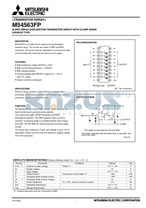 M54563FP datasheet - 8-UNIT 500mA DARLINGTON TRANSISTOR ARRAY WITH CLAMP DIODE SOURCE TYPE