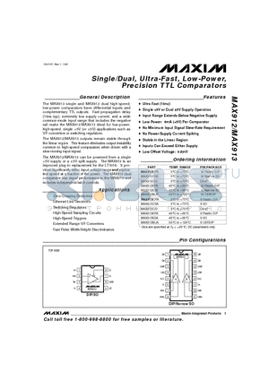 MAX912ESE datasheet - Single/Dual, Ultra-Fast, Low-Power, Precision TTL Comparators