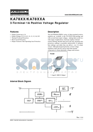 KA7805 datasheet - 3-Terminal 1A Positive Voltage Regulator