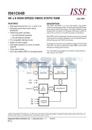 IS61C64B-10J datasheet - 8K x 8 HIGH-SPEED CMOS STATIC RAM