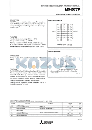 M54577P datasheet - 7 UNIT 30MA TRANSISTOR ARRAY