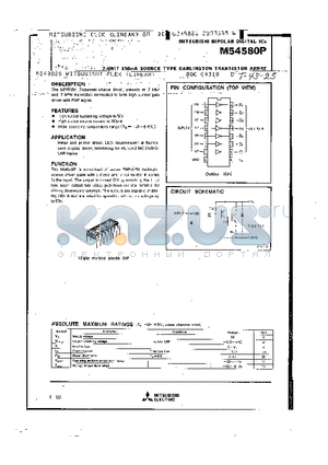 M54580P datasheet - 7 UNIT 150MA SOURCE TYPE DARLINGTON TRANSISTOR ARRAY