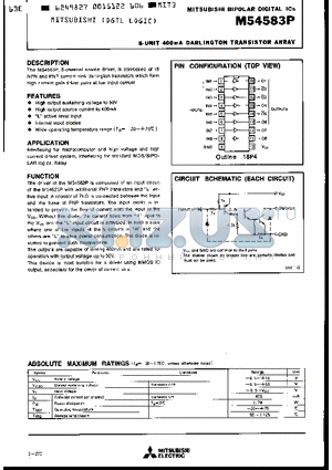 M54583P datasheet - 8 UNIT 400MA DARLINGTON TRANSISTOR ARRAY