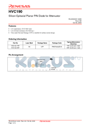 HVC190 datasheet - Silicon Epitaxial Planar PIN Diode for Attenuator