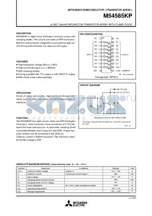 M54585KP datasheet - 8-UNIT 500mA DARLINGTON TRANSISTOR-ARRAY WITH CLAMP DIODE