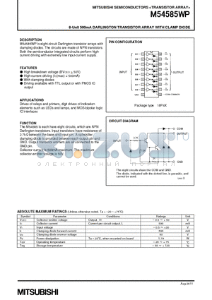 M54585WP datasheet - 8-Unit 500mA DARLINGTON TRANSISTOR ARRAY WITH CLAMP DIODE