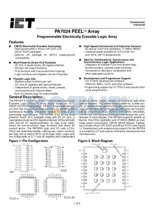 PA7024J-15 datasheet - Programmable Electrically Erasable Logic Array