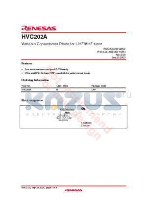 HVC202A datasheet - Variable Capacitance Diode for UHF/VHF tuner