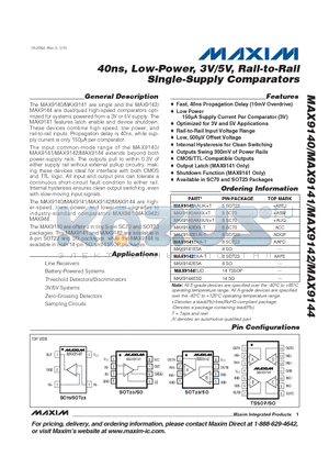 MAX9144 datasheet - 40ns, Low-Power, 3V/5V, Rail-to-Rail Single-Supply Comparators