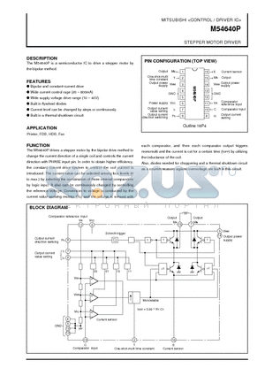 M54640P datasheet - STEPPER MOTOR DRIVER