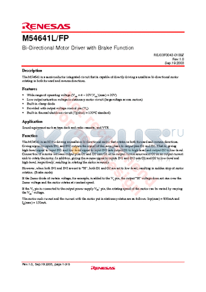 M54641FP datasheet - Bi-Directional Motor Driver with Brake Function