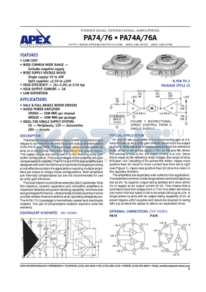 PA74 datasheet - POWER DUAL OPERATIONAL AMPLIFIERS