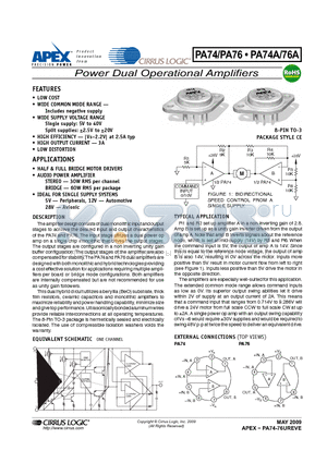 PA74 datasheet - Power Dual Operational Amplifiers