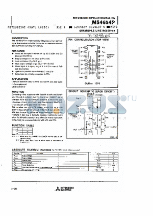 M54654P datasheet - QUADRUPLE LINE RECEIVER(BIPOLAR DIGITAL ICs)