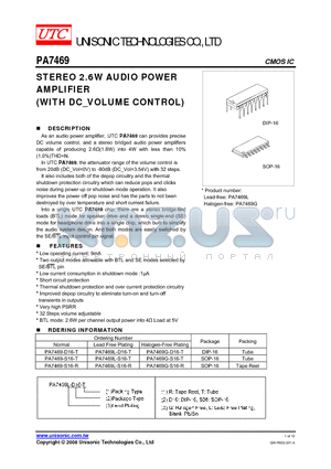 PA7469-S16-R datasheet - STEREO 2.6W AUDIO POWER AMPLIFIER WITH DC_VOLUME CONTROL)