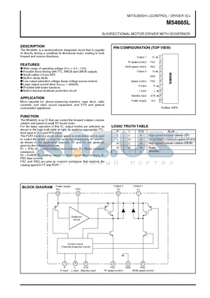 M54685L datasheet - Bi-DIRECTIONAL MOTOR DRIVER WITH GOVERNOR