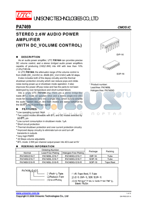 PA7469L-S16-T datasheet - STEREO 2.6W AUDIO POWER AMPLIFIER WITH DC_VOLUME CONTROL)