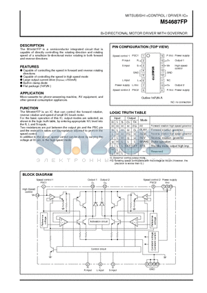 M54687FP datasheet - Bi-DIRECTIONAL MOTOR DRIVER WITH GOVERNOR