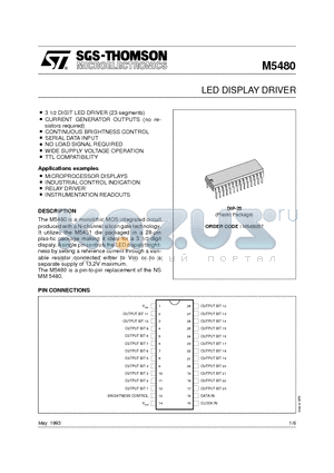 M5480B7 datasheet - LED DISPLAY DRIVER