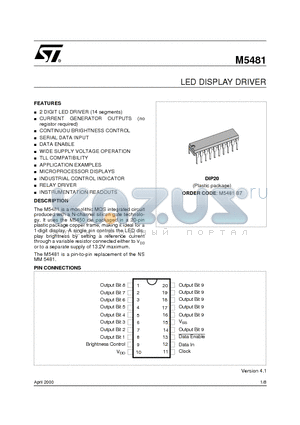 M5481B7 datasheet - LED DISPLAY DRIVER