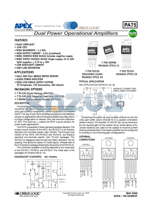 PA75 datasheet - Dual Power Operational Amplifiers