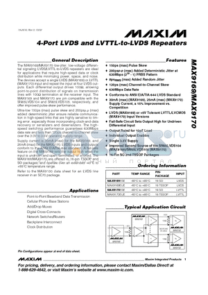 MAX9170EUE datasheet - 4-Port LVDS and LVTTL-to-LVDS Repeaters