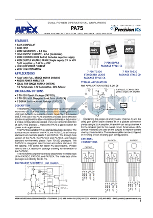 PA75 datasheet - DUAL POWER OPERATIONAL AMPLIFIERS