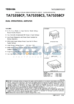 PA75358CP datasheet - SILICON MONOLITHIC (DUAL POERATIONAL AMPLIFIER)