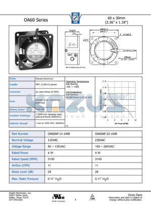 OA60AP-22-1WB datasheet - 60 x 30mm (2.36 x 1.18)