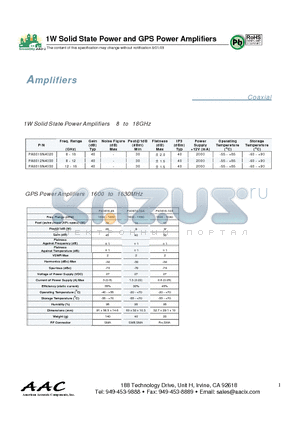 PA8018N4020 datasheet - 1W Solid State Power and GPS Power Amplifiers