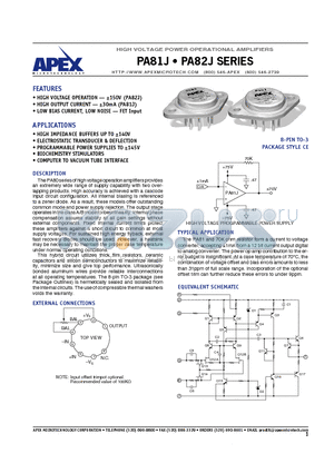 PA81J datasheet - HIGH VOLTAGE POWER OPERATIONAL AMPLIFIERS